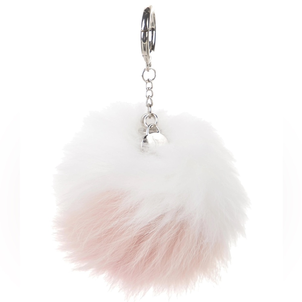 Gorski NEW White and Pink Fox Fur Pom Pom Keychain